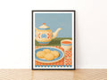 Vintage Food Poster Print, Teapot Biscuits Art, Rustic Kitchen Decor, Retro Mid Century Risograph