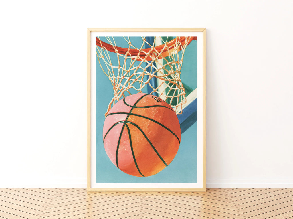 Basketball Hoop Art Print, Kids Sports Poster, Colourful Children's Wall Art Collectable