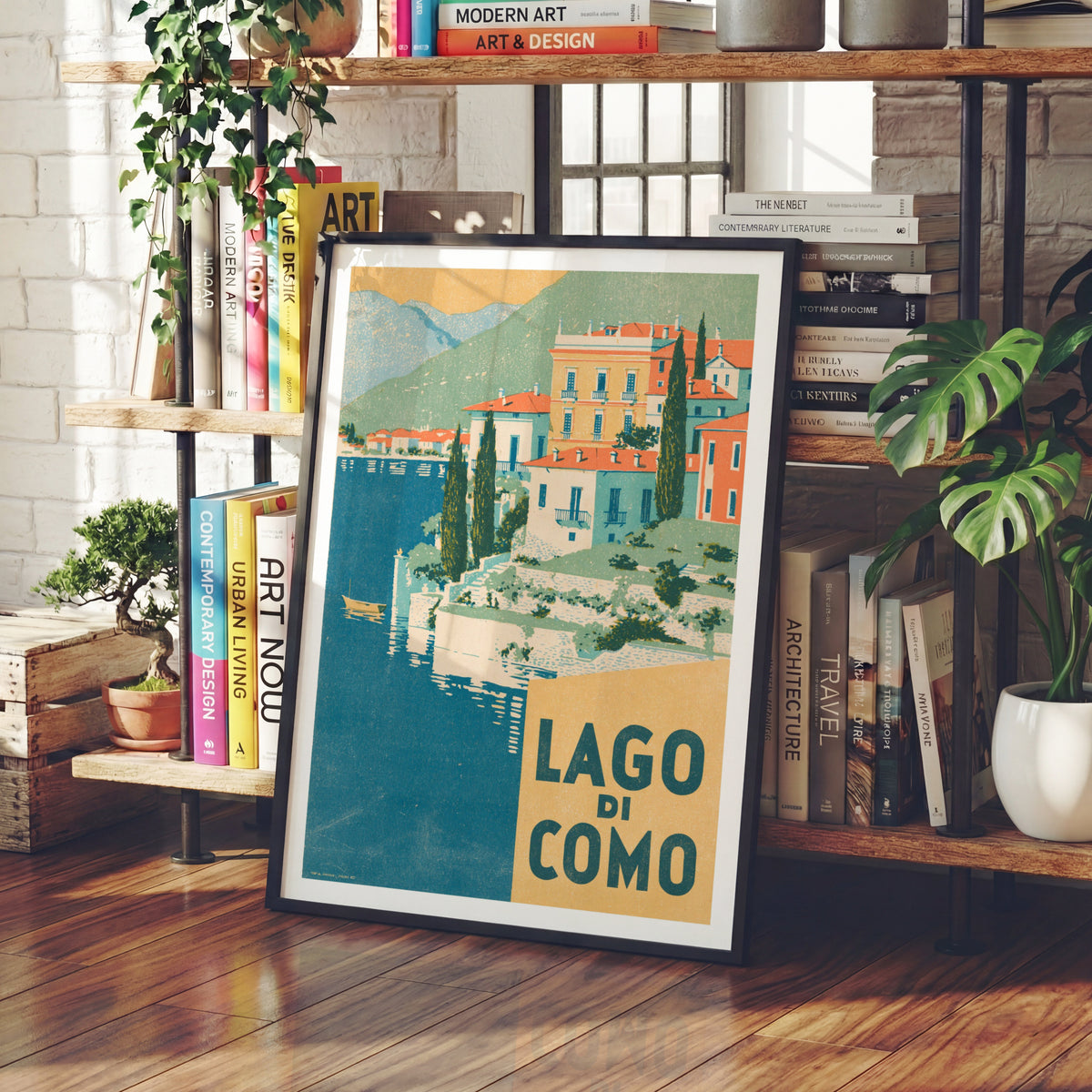 Retro Lago di Como Poster, Vintage Travel Print, Italian Lake Wall Art, Lake Como Villas Artwork