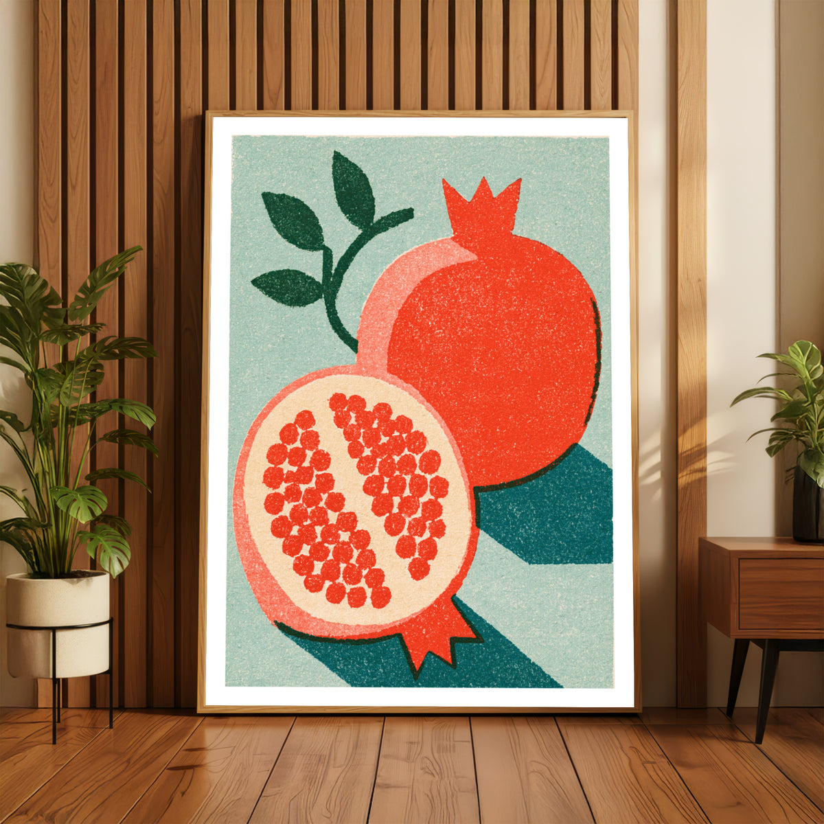 Vintage Food Poster Print | Rustic Kitchen Decor, Pomegranate Art, Mid Century Fruit Wall Art