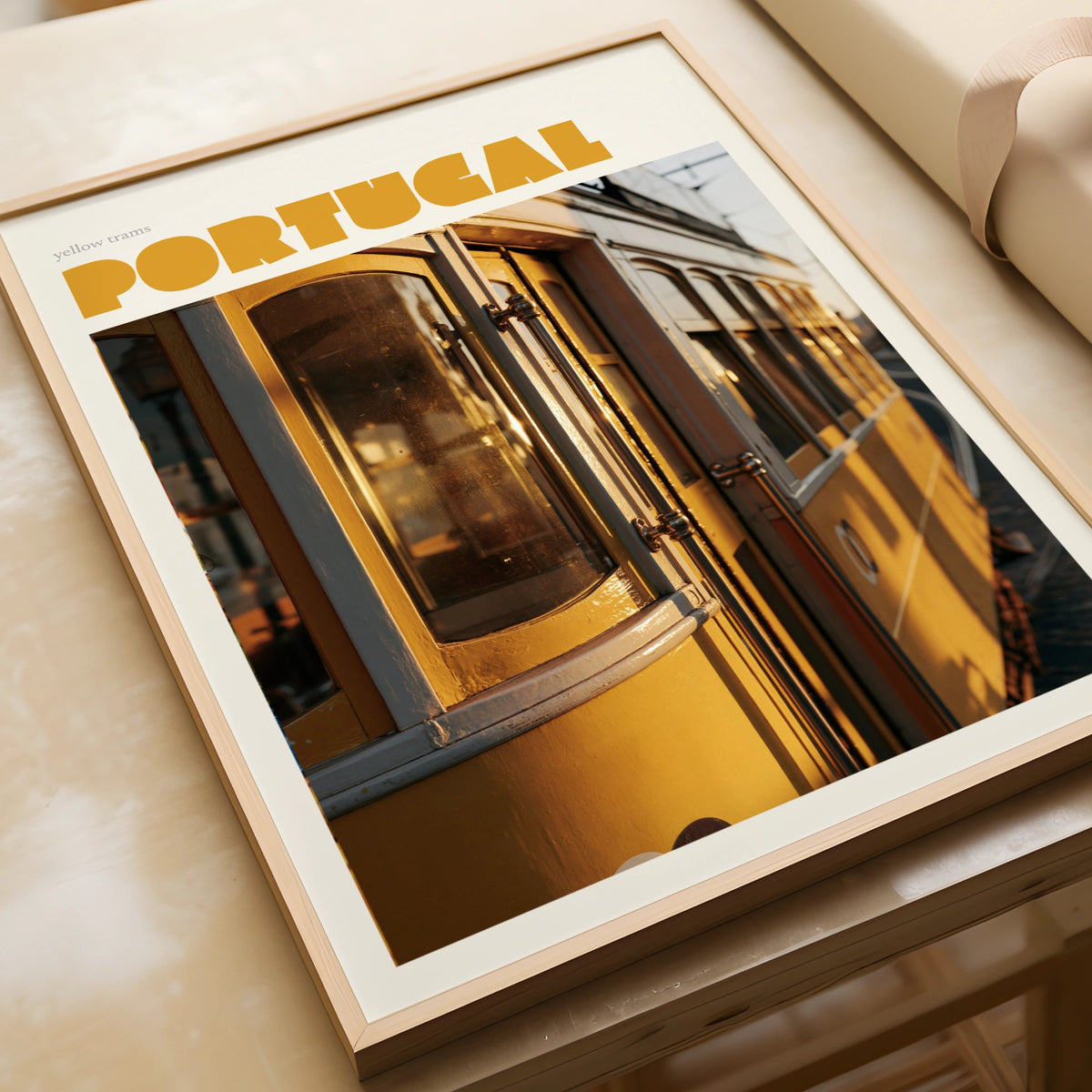 Portugal Yellow Tram Print, contemporary Lisbon Travel Wall Art, Tram 28 Decor
