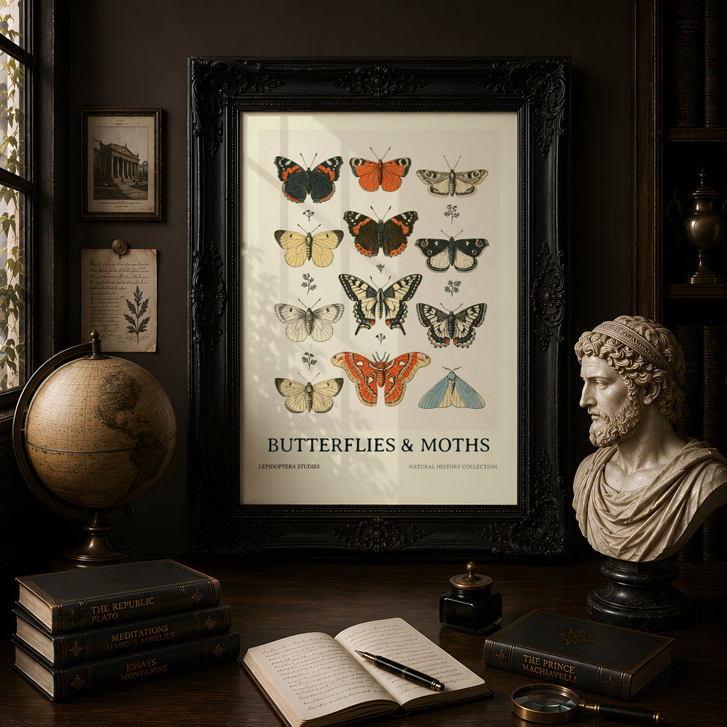 Vintage Butterflies and Moths Poster, Natural History Wall Art, Botanical Entomology Print