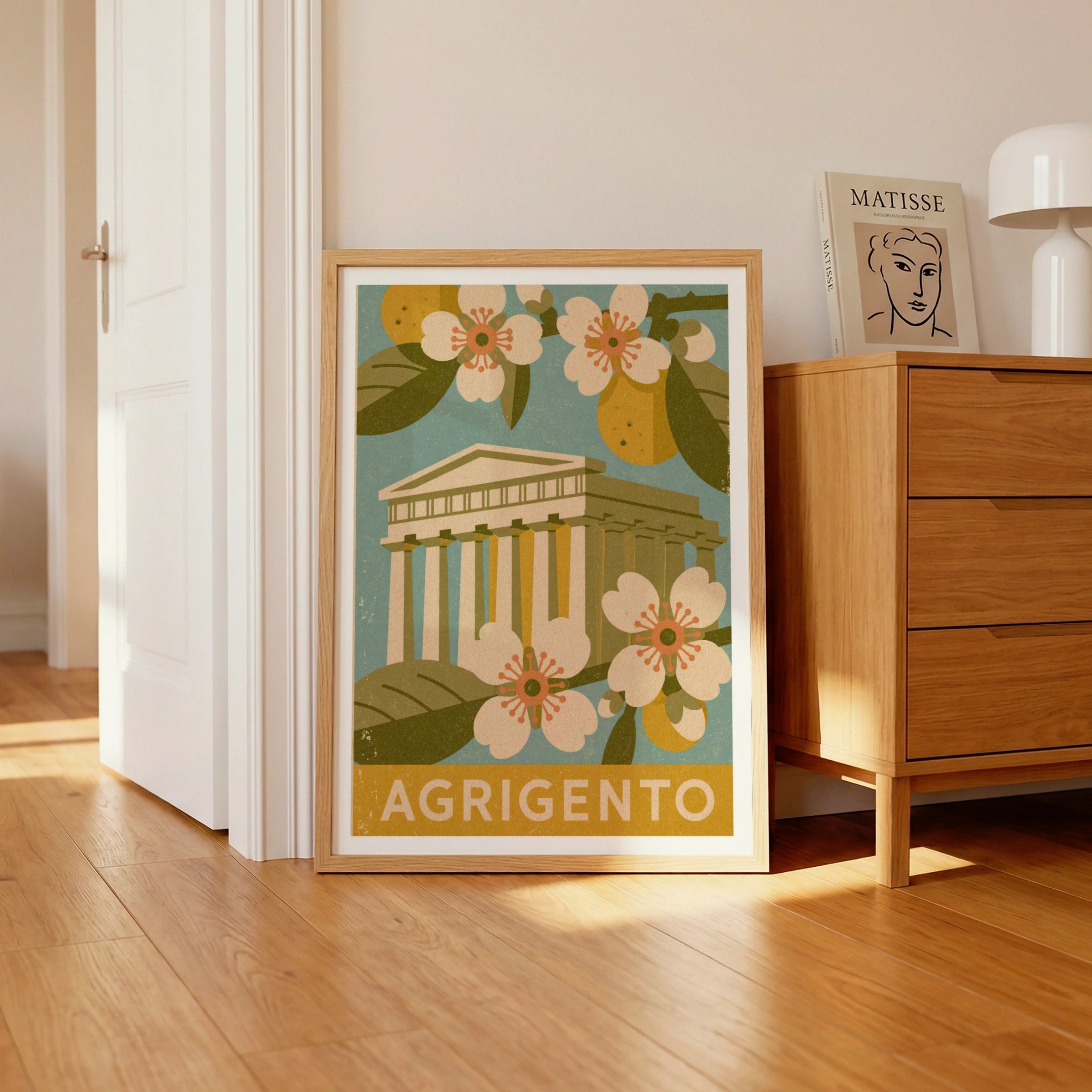 Agrigento Sicily Vintage Travel Poster, Italy Greek Temple Wall Art Print