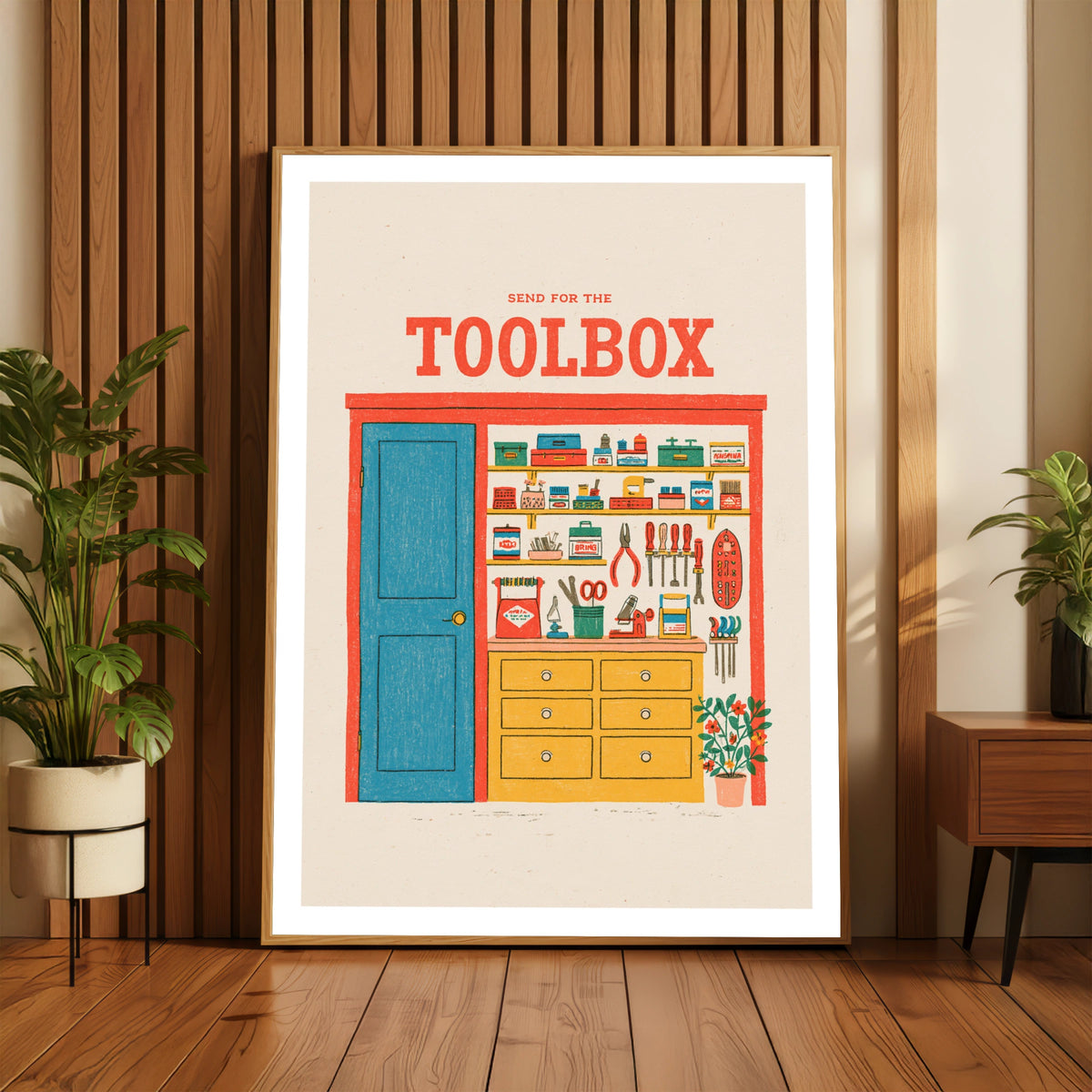 Send For The Toolbox Retro Workshop Poster, Vintage Tools Wall Art Print, Man Cave Print