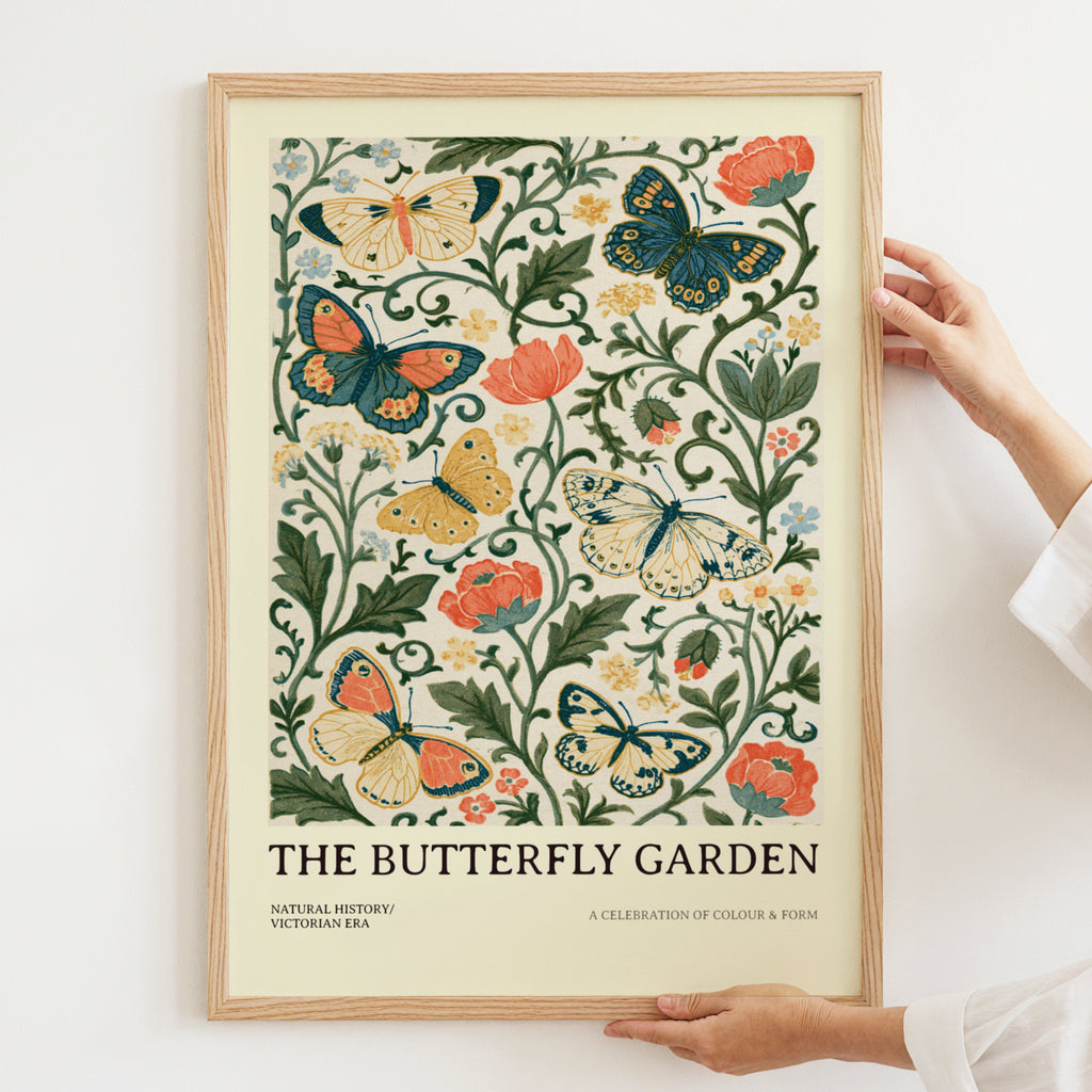 Butterfly Garden Print, Botanical Wall Art, Victorian Natural History Poster, Floral Nature Decor