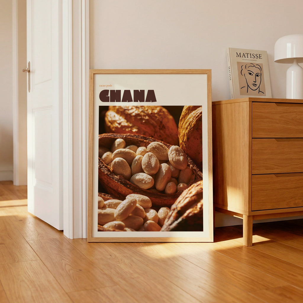 Ghana Cacao Pod Print, contemporary Travel Art, African Kitchen Wall Art, Chocolate Lover Gift