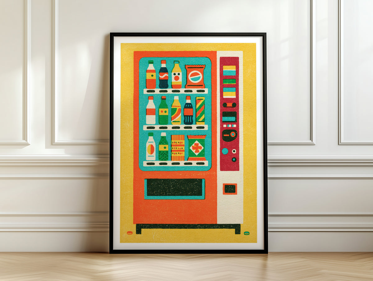Retro Vending Machine Poster, Vintage Snack Art Print, Bold Colourful Pop Art Wall Decor