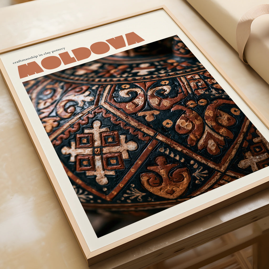 Moldova Retro Travel Poster, Clay Pottery Print, Eastern Europe Wall Art, Folk Craft Decor