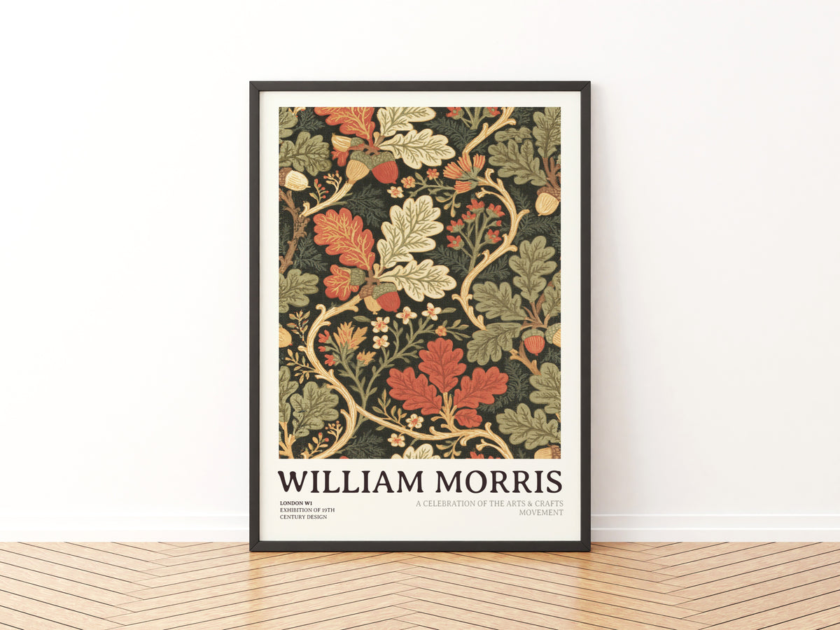 William Morris Oak Leaf Print, Arts and Crafts Poster, Acorn Botanical Wall Art, Exhibition Style