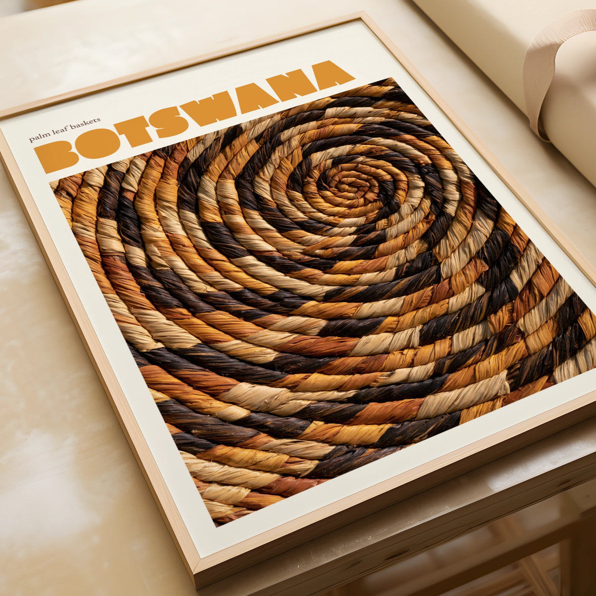 Botswana Travel Print, contemporary Africa Wall Art, Palm Leaf Basket, Earth Tones