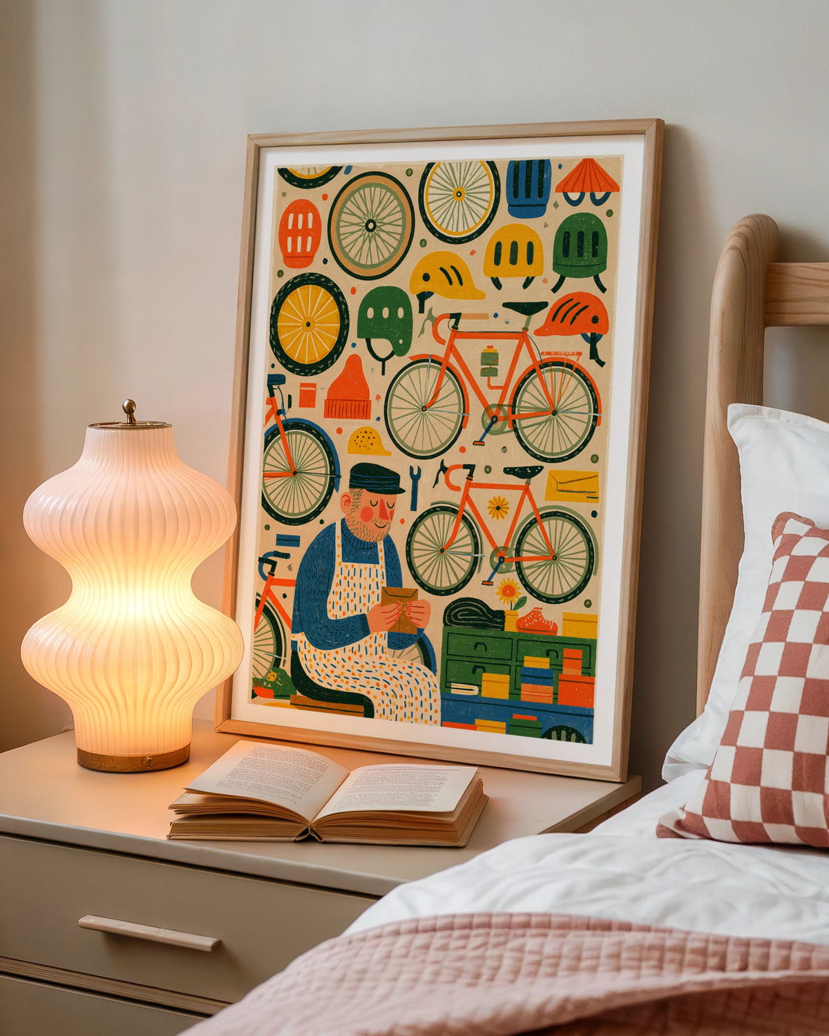 Retro Bicycle Mechanic Poster, Vintage Cycling Art Print, Bike Shop Wall Decor
