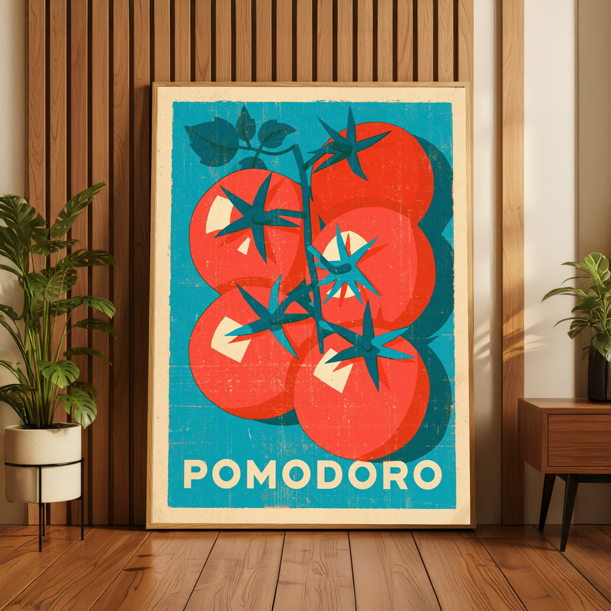 Vintage Food Poster Print | Rustic Kitchen Decor, Pomodoro Tomato Art, Italian Retro Wall Art