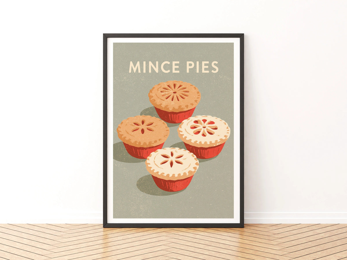 Mince Pies Vintage Food Poster Print | Rustic Kitchen Decor | Retro Mid Century Risograph Art