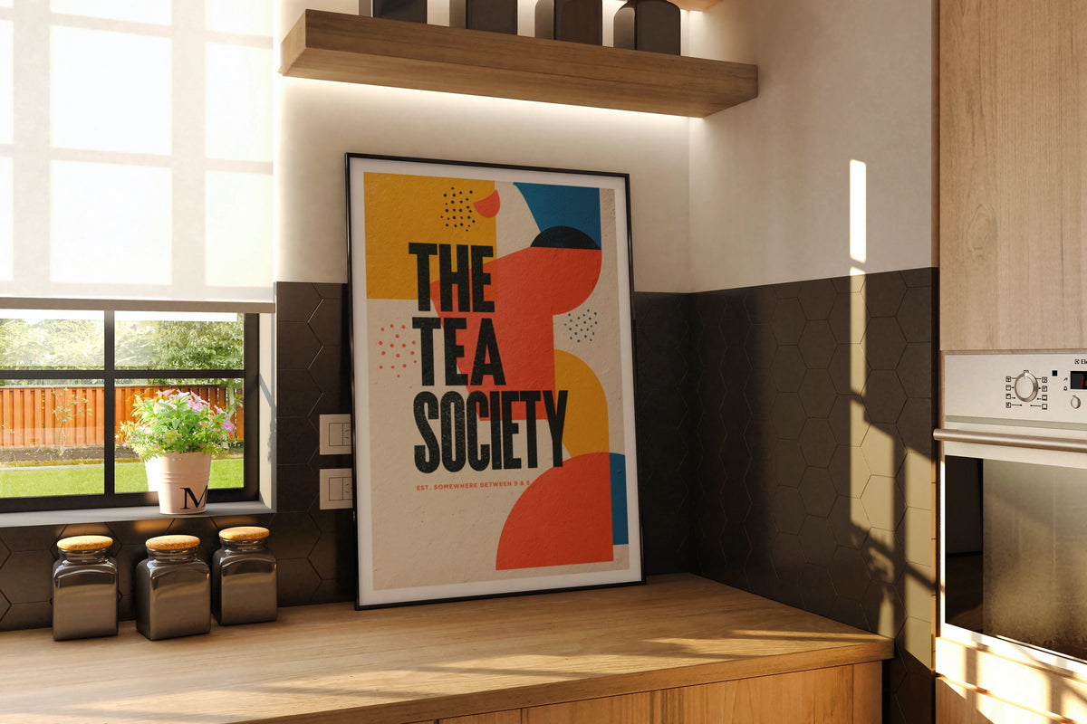 The Tea Society Vintage Food Poster Print | Rustic Kitchen Decor | Retro Mid Century Risograph Art