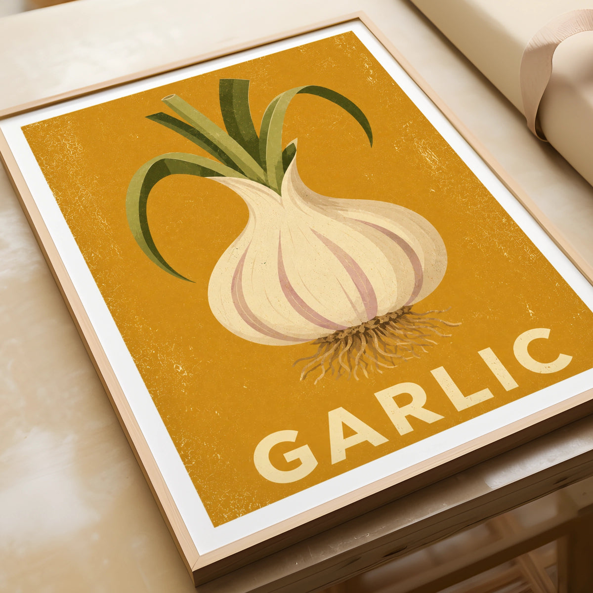 Garlic Vintage Food Poster Print | Rustic Kitchen Decor | Retro Mid Century Risograph Art