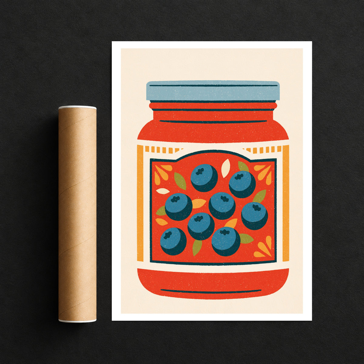 Vintage Food Poster Print | Rustic Kitchen Decor, Blueberry Jam Jar Art, Retro Fruit Illustration
