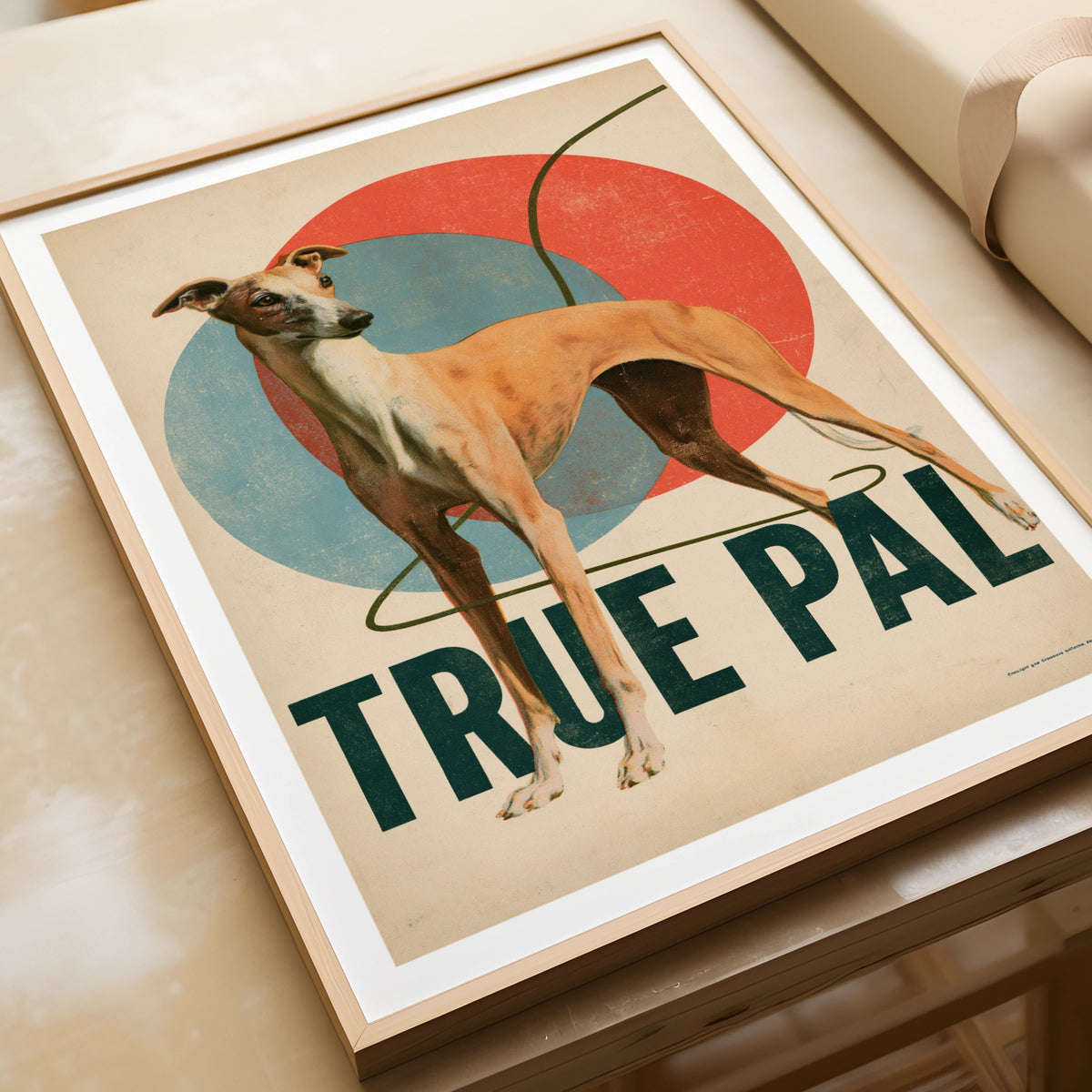 Retro Whippet Print, True Pal Dog Wall Art, Vintage Greyhound Folk Art Decor