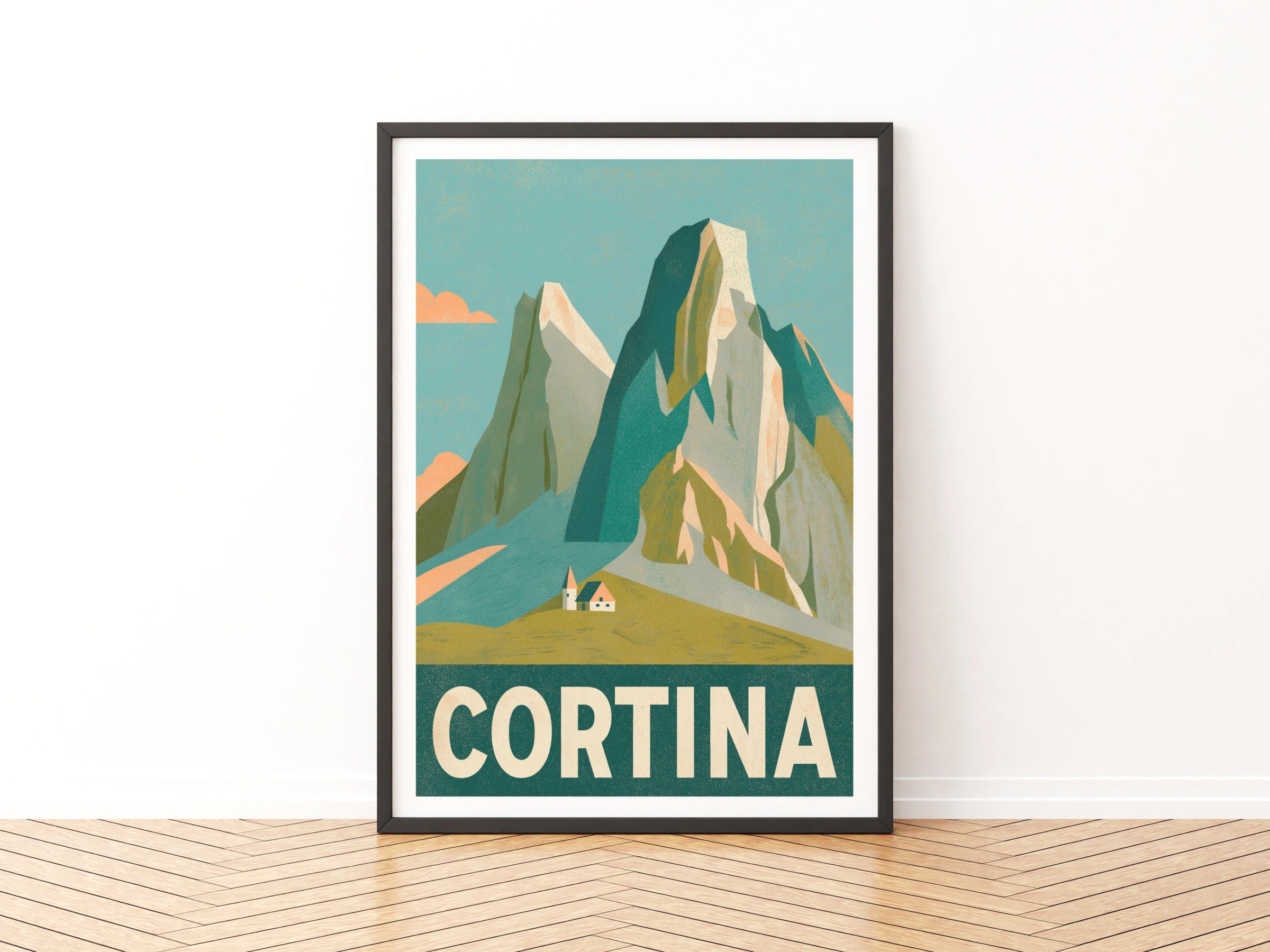 Cortina Dolomites Vintage Travel Poster, Italian Alps Retro Mountain Wall Art Print