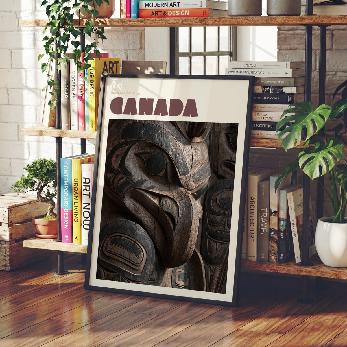 Canada Haida Wood Carving Art Print, contemporary totem pole wall art, travel print