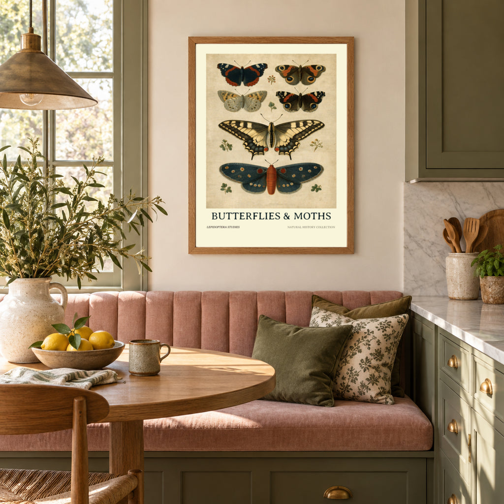 Vintage Butterflies and Moths Poster, Natural History Botanical Wall Art, Lepidoptera Study Print