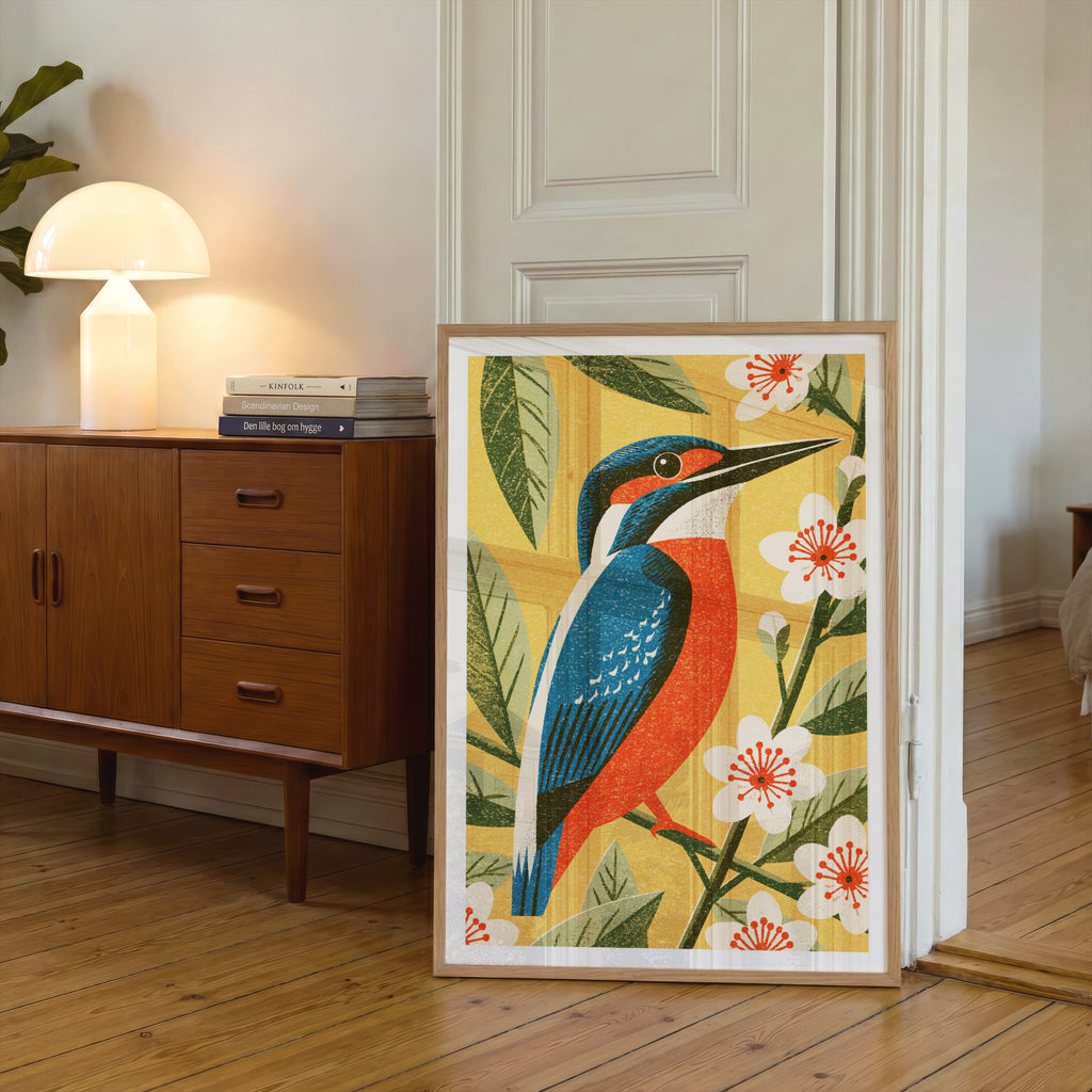 Kingfisher Print, Classic Inspired Prints, Vintage Bird Poster, Blossom Botanical Wall Art