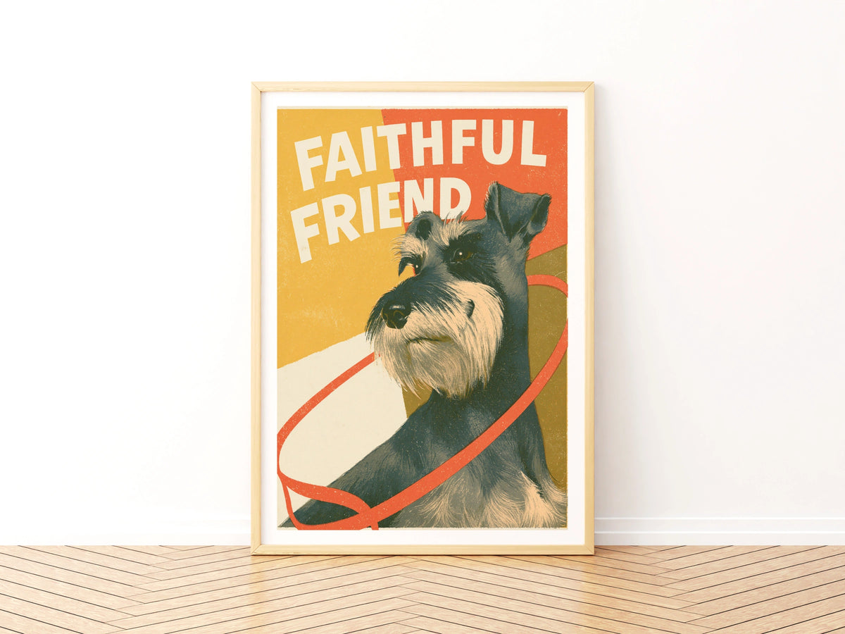 Schnauzer Art Print, Faithful Friend Retro Dog Print, Vintage Style Wall Art Gift