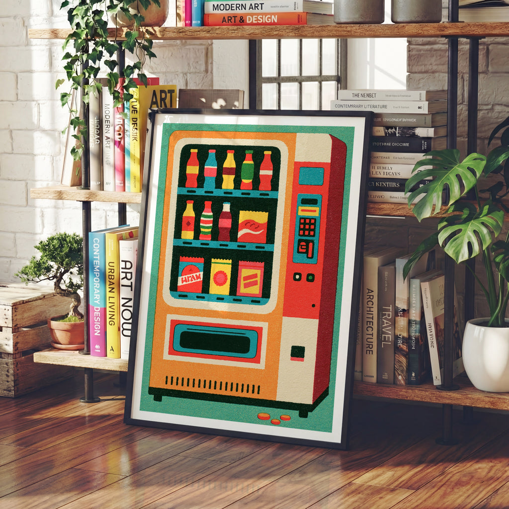 Retro Vending Machine Poster, Vintage Snack Print, Colourful Retro Kitchen Wall Art Decor