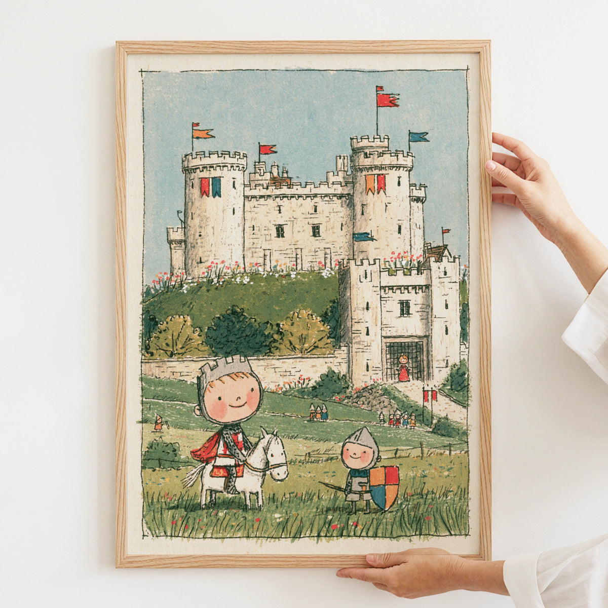 Retro Children's Knight Castle Print, Kids Wall Art, Little Folk Collectable Poster