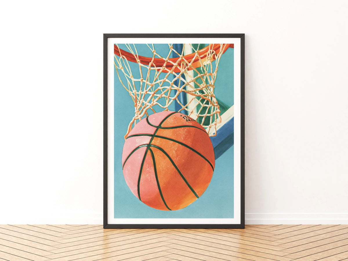 Basketball Hoop Art Print, Kids Sports Poster, Colourful Children's Wall Art Collectable