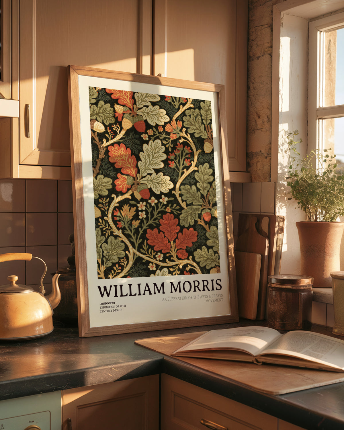 William Morris Oak Leaf Print, Arts and Crafts Poster, Acorn Botanical Wall Art, Exhibition Style