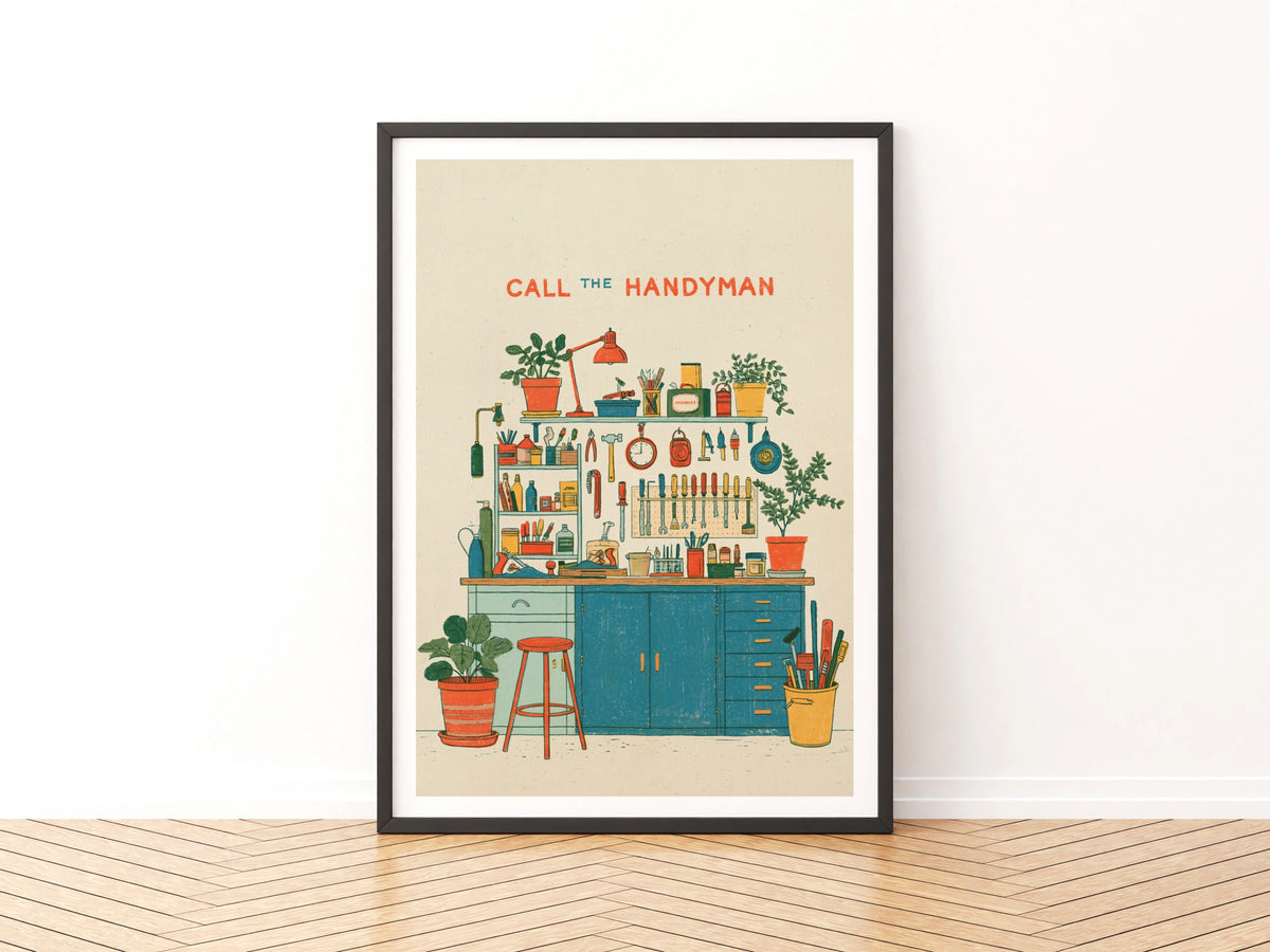 Call The Handyman Retro Workshop Poster, Vintage Tool Wall Art, DIY Shed Print, DIY Gift