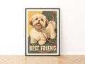 Retro Dog Poster, Best Friend Shih Tzu Wall Art, Vintage Folk Style Pet Print