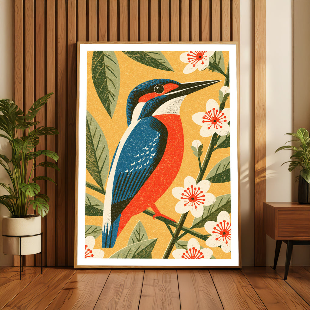 Kingfisher Print, Classic Inspired Prints, Vintage Bird Poster, Blossom Botanical Wall Art