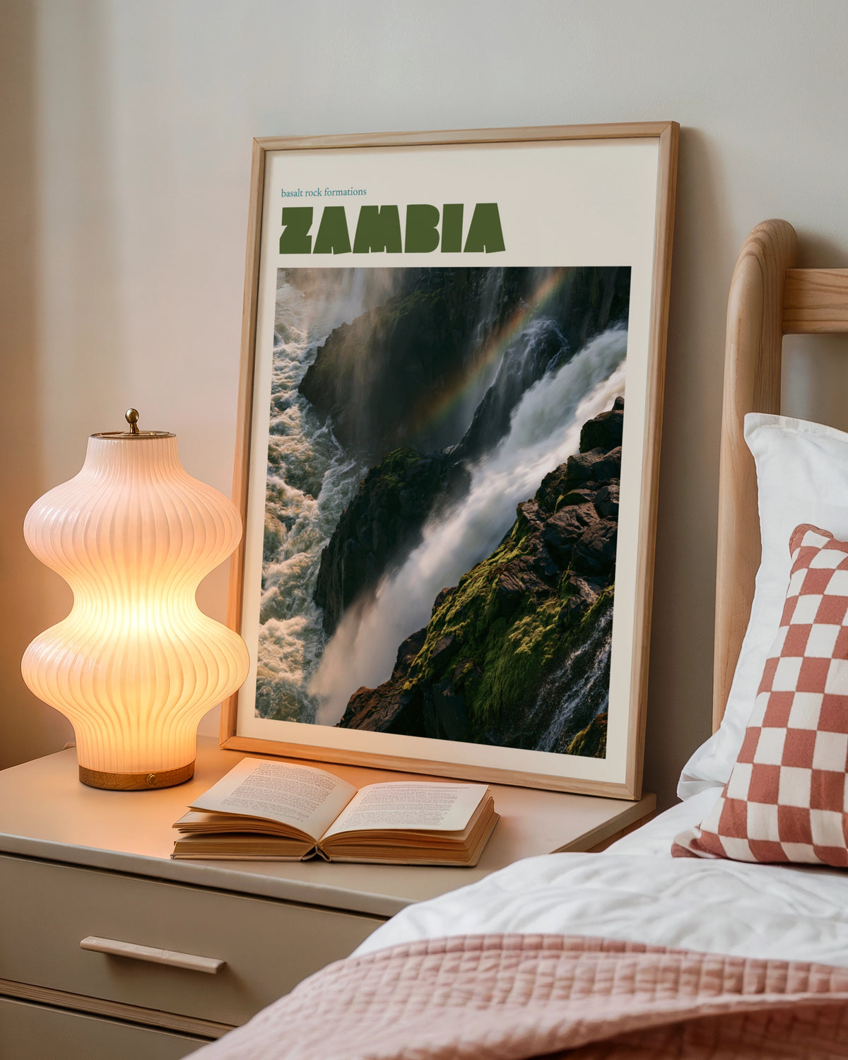Zambia Travel Print, contemporary Victoria Falls Wall Art, Africa Waterfall Poster