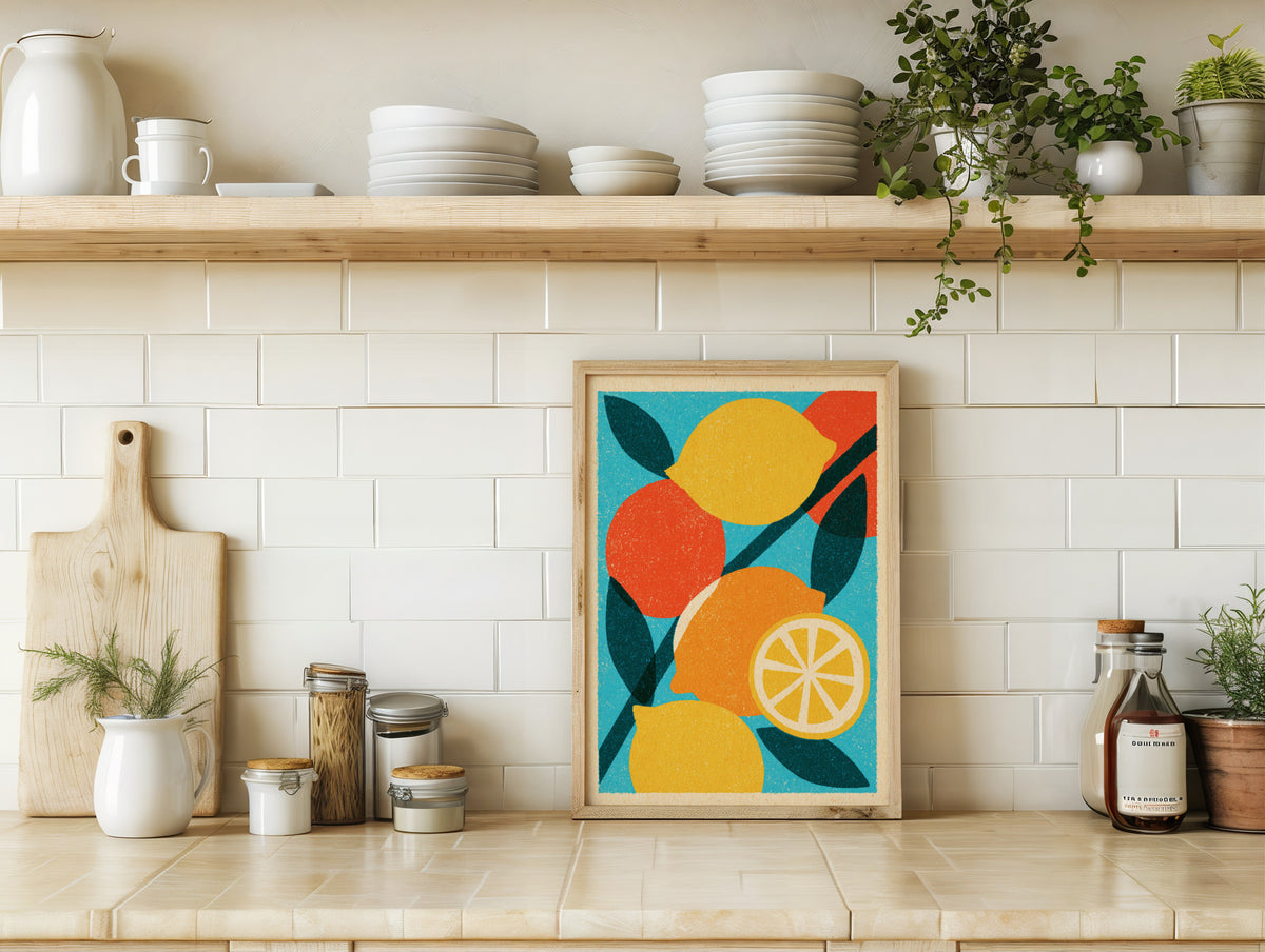 Vintage Food Poster Print | Rustic Kitchen Decor, Mid Century Lemon Art, Retro Citrus Wall Art