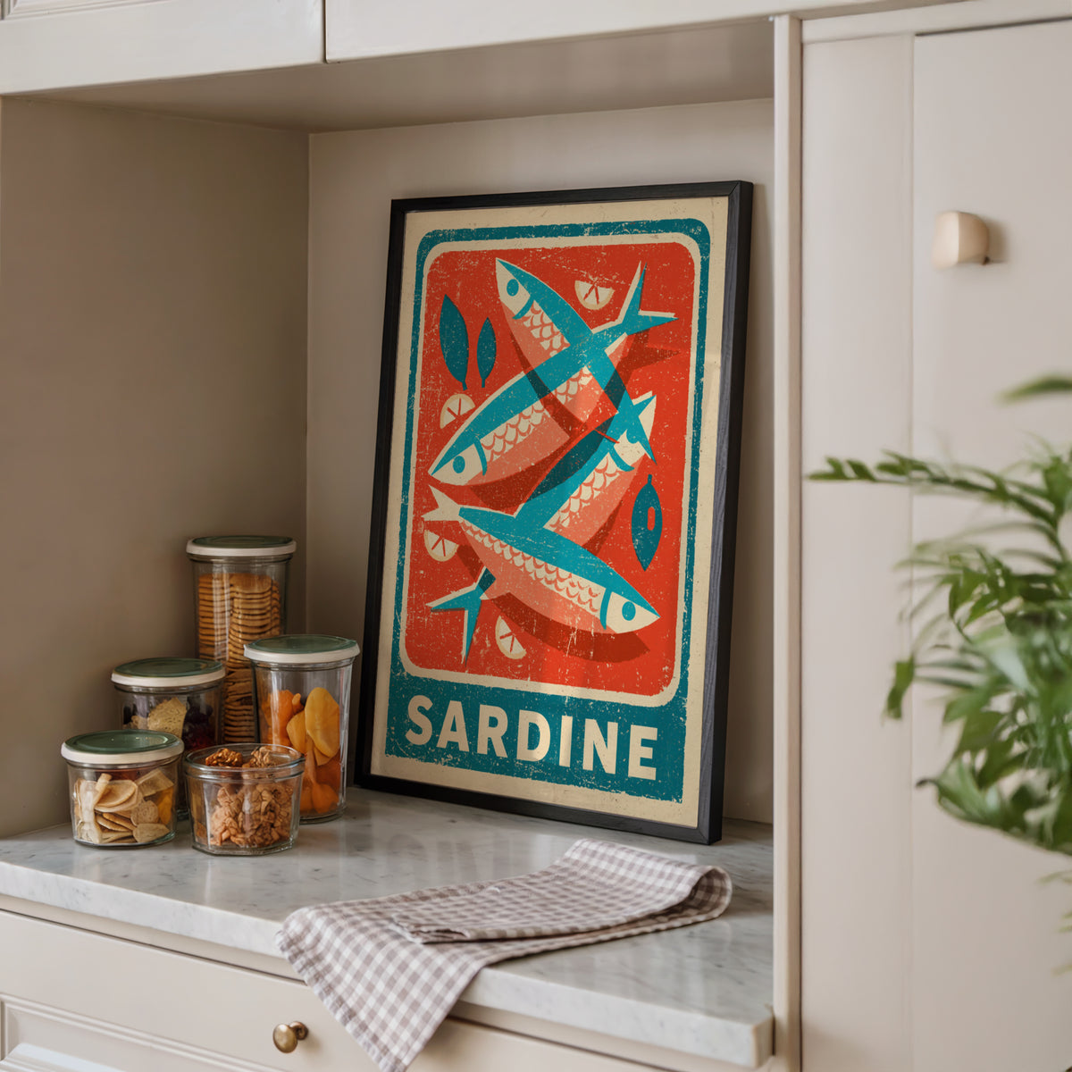 Sardine Vintage Food Poster Print | Rustic Kitchen Decor, Retro Fish Wall Art, Seafood Dining Room
