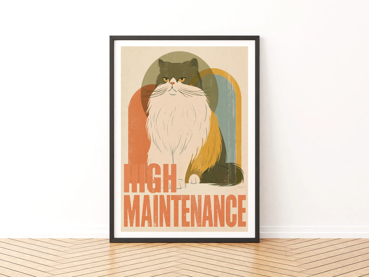 High Maintenance Persian Cat Retro Print, Funny Cat Wall Art, Vintage Style Cat Lover Gift