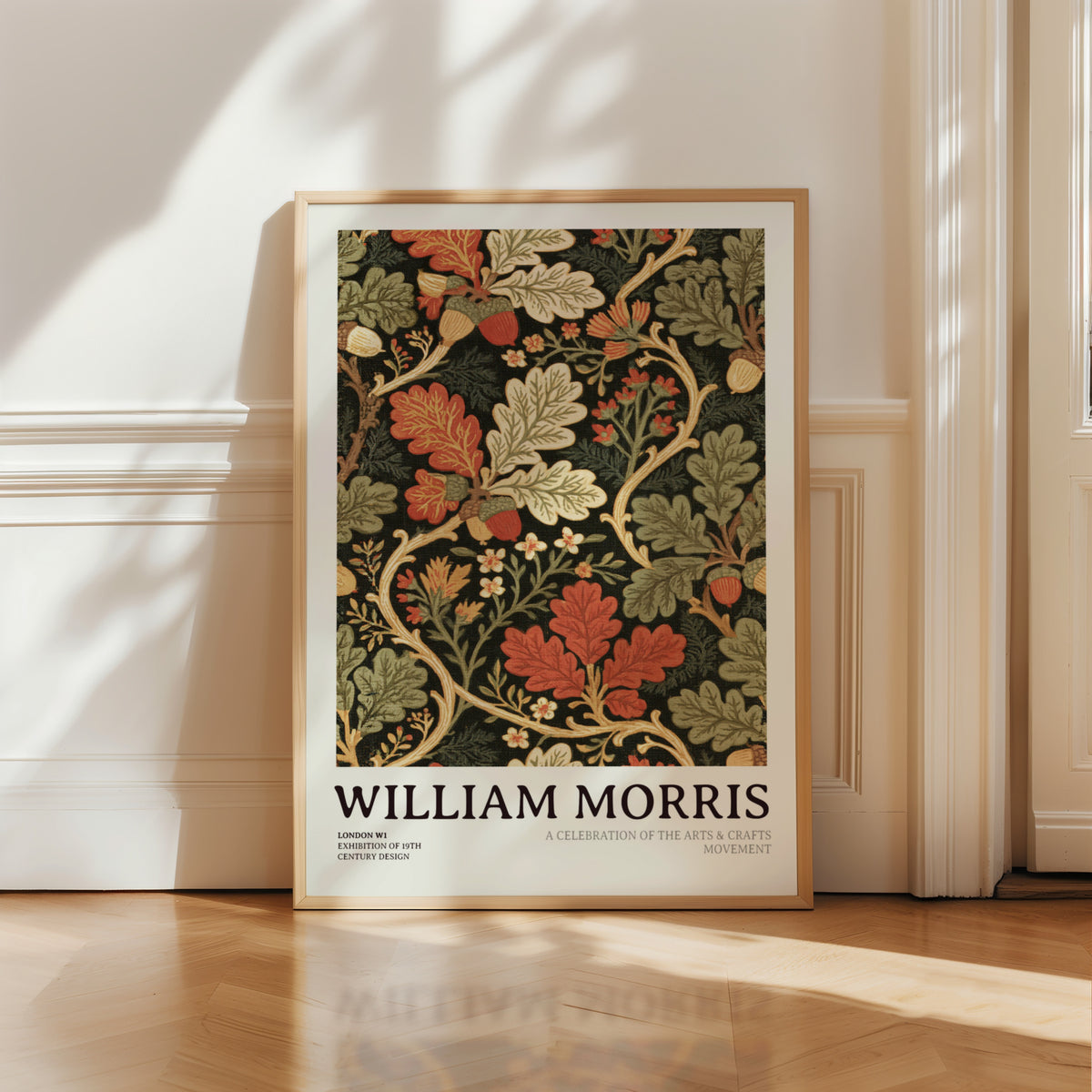 William Morris Oak Leaf Print, Arts and Crafts Poster, Acorn Botanical Wall Art, Exhibition Style