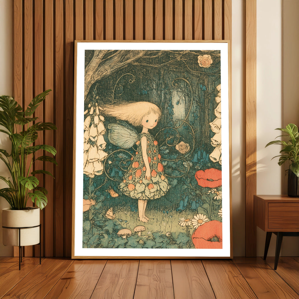 Victorian Fairy Garden Classic Inspired Print, Vintage Folk Art Poster, Woodland Fairy Wall Art