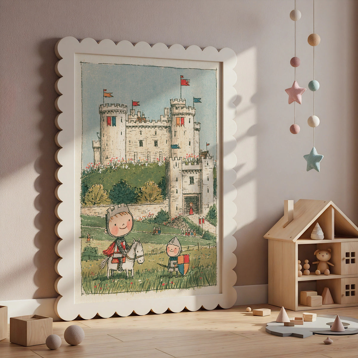 Retro Children's Knight Castle Print, Kids Wall Art, Little Folk Collectable Poster
