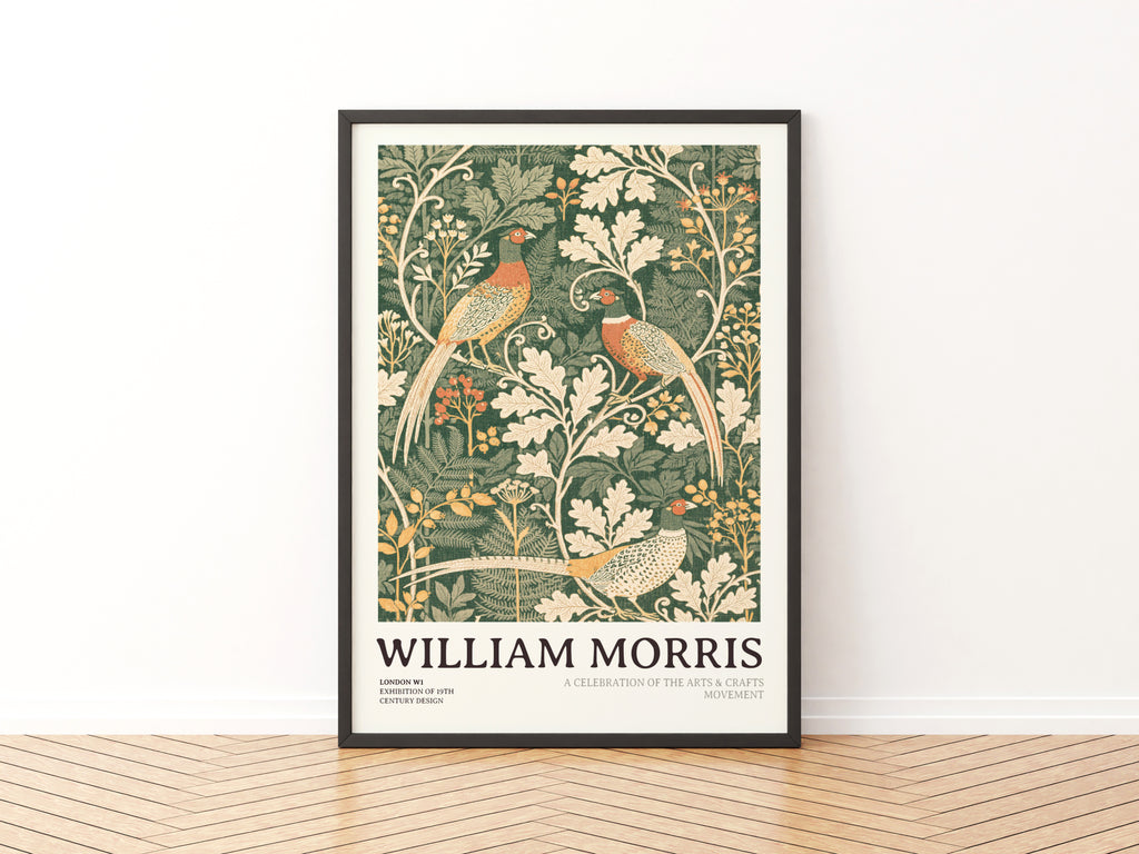 William Morris Pheasant Print, Arts and Crafts Exhibition Poster, Green Botanical Wall Art