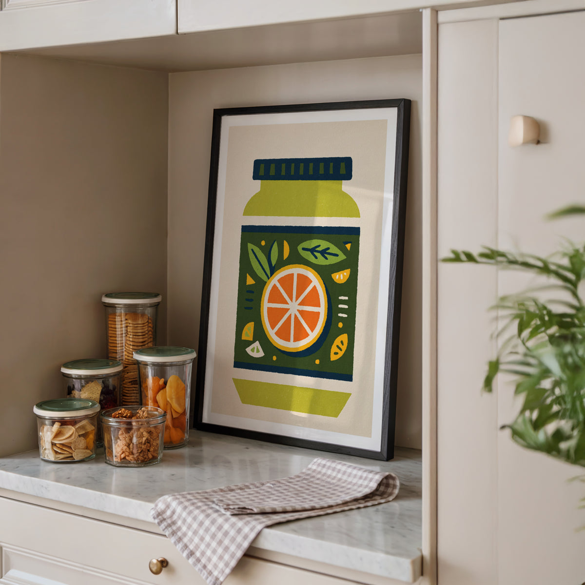 Vintage Food Poster Print, Retro Orange Marmalade Jar, Rustic Kitchen Decor, Mid Century Risograph