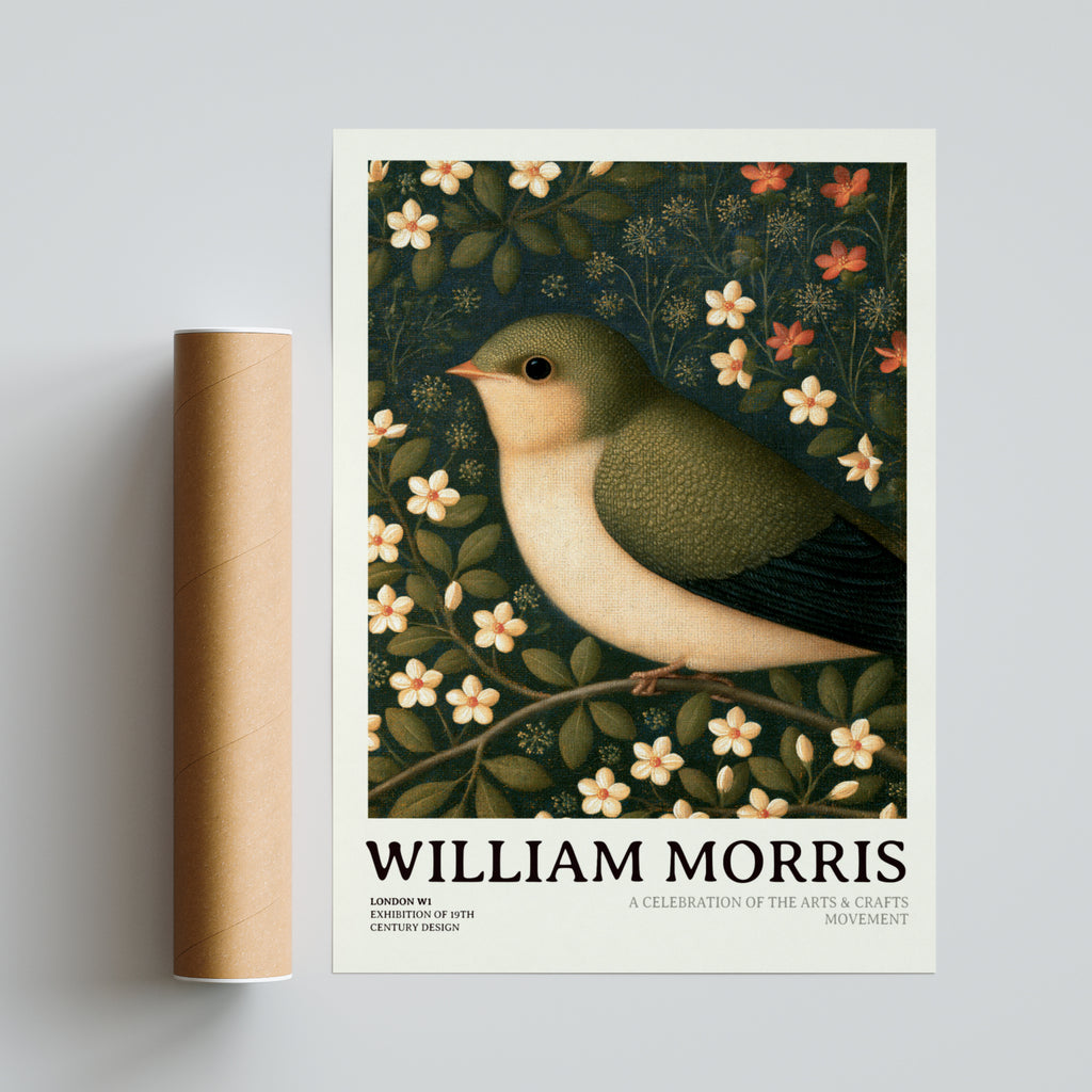 William Morris Bird Print, Classic Inspired Prints, Arts and Crafts Poster, Floral Bird Wall Art