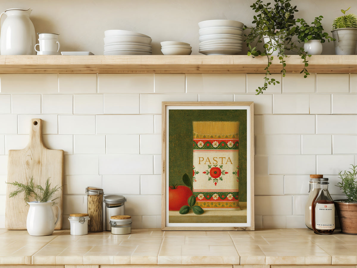 Vintage Food Poster Print, Pasta Kitchen Wall Art, Rustic Italian Retro Mid Century Risograph Decor