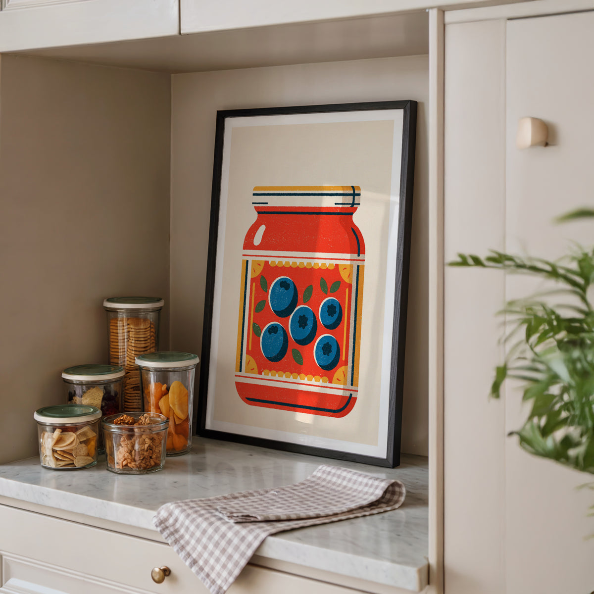 Vintage Food Poster Print | Rustic Kitchen Decor, Blueberry Jam Jar Art, Retro Pantry Wall Art