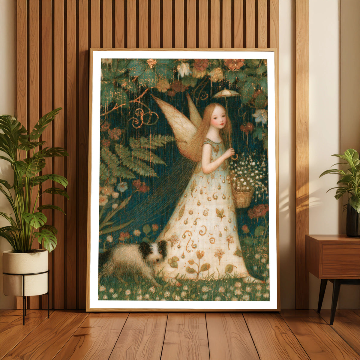 Fairy Girl Garden Print, Classic Folk Art Poster, Floral Fantasy Wall Art, Vintage Illustrated