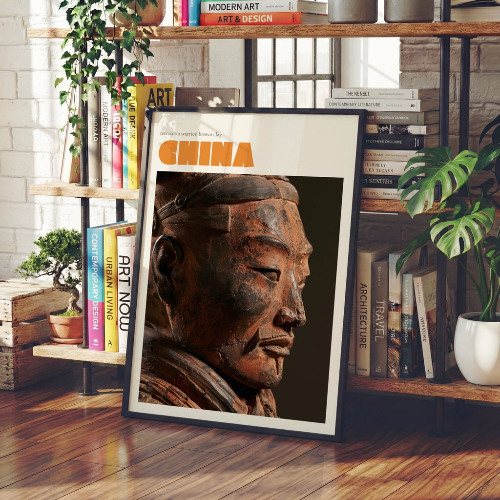 China Terracotta Warrior Print, contemporary Travel Wall Art, Xi'an, Earth Tones