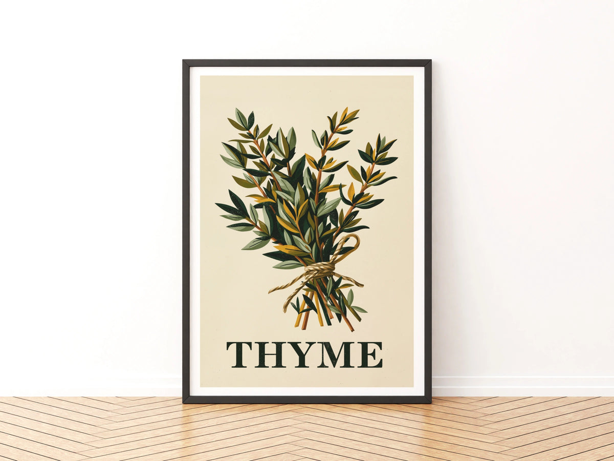 Thyme Herb Vintage Food Poster Print | Rustic Kitchen Decor | Retro Mid Century Risograph Art