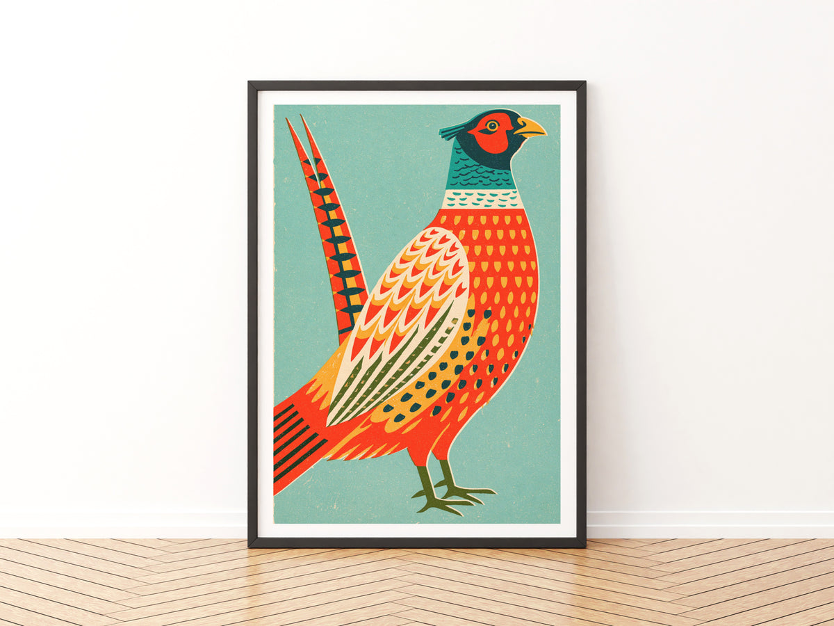 Retro Pheasant Wall Art, Vintage Bird Print, Mid Century Animal Poster, Countryside Kitchen Decor