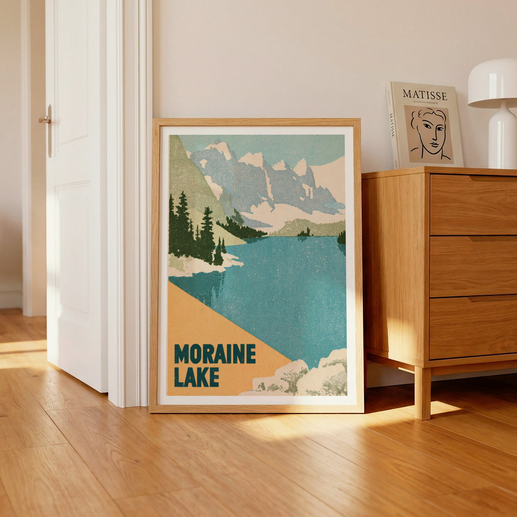 Retro Moraine Lake Print, Vintage Travel Poster, Banff National Park Canada Rocky Mountains Art